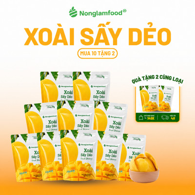 [10 Túi Tặng 2] Combo 10 túi xoài sấy dẻo Nonglamfood 75g, Ăn vặt tốt cho sức khỏe