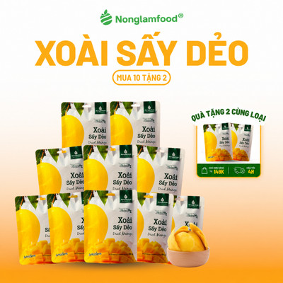[10 Túi tặng 2] Combo 10 túi xoài sấy dẻo Nonglamfood 50g, Ngon chuẩn dưỡng chất, Giàu vitamin