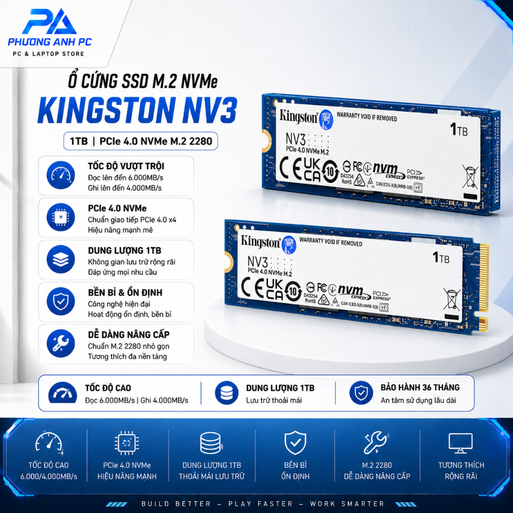 Ổ cứng SSD Kingston NV3 500GB / 1TB/ 2TB Nvme Gen 4x4 - BH 60TH.PhuongAnh.PC