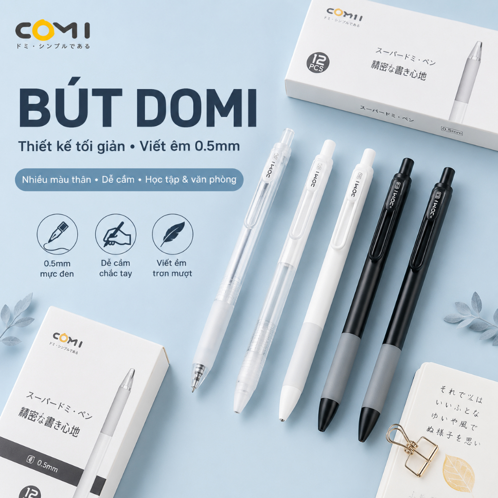 Bút bi nước bút gel gel DOMI 911 mực đen ngòi 0,5mm - bút loại tốt có bán ngòi của hãng