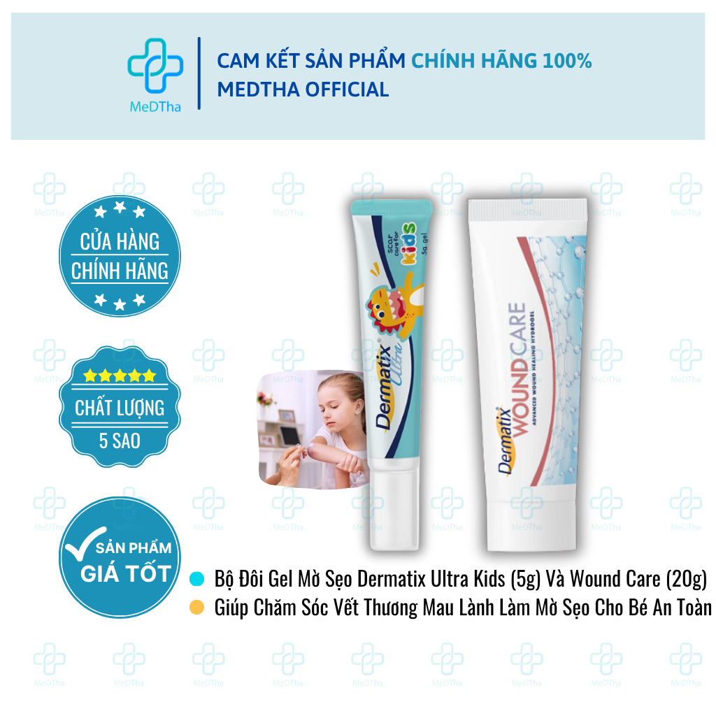 [COMBO LÀNH SẸO MỜ SẸO] Dermatix Ultra Kids (5g) + Dermatix Wound Care (20g) - Hỗ Trợ Chăm Sóc Vết T