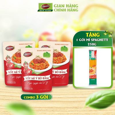 Combo 3 gói Xốt Mì Ý Bò Bằm Barona 120g Tặng 1 gói Mì Spaghetti 250g