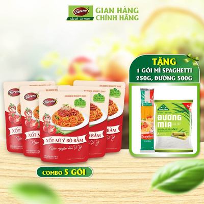 Combo 5 gói Xốt Mì Ý Bò Bằm Barona 120g + [Tặng 1 gói Mì Spaghetti 250g + 500g đường]