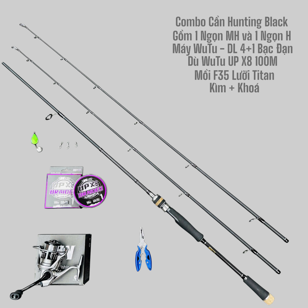 Combo Cần Lure Hunting Black hàng Yumingbu, Máy WuTu - DL. Hunting