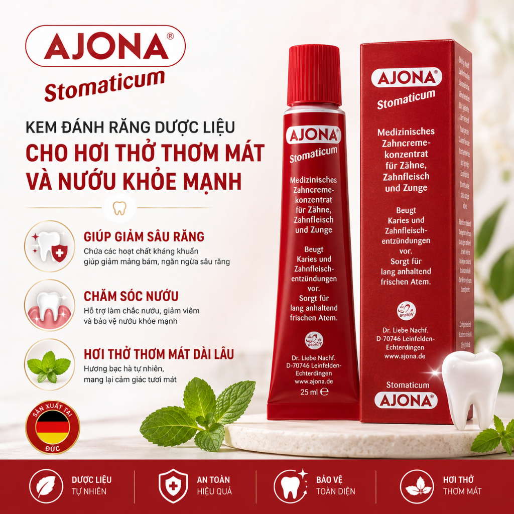 3 Tuýp Kem Đánh Răng Ajona, Kem Đánh Răng Đức, Đánh Bay Cặn Bám, Hàng Chính Hãng, Shop Hàng Đức