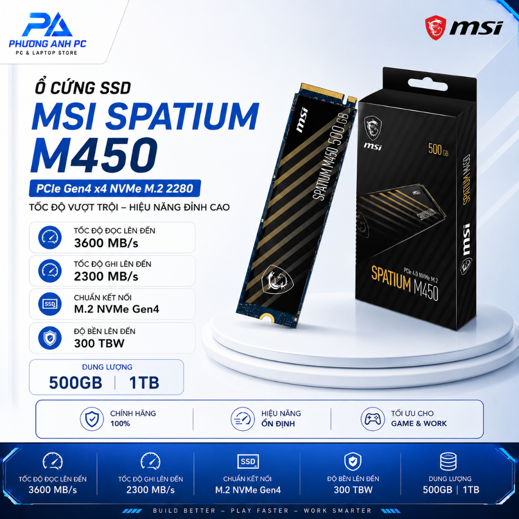 Ổ cứng SSD MSI SPATIUM M450 500GB 1TB M.2 2280 PCIe Gen4 x4 NVMe - PhuongAnh.PC