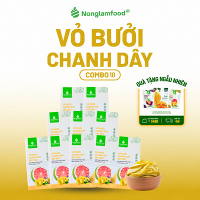HÀNG XUẤT KHẨU LOẠI 1] Combo 10 hộp Vỏ bưởi chanh dây sấy dẻo Nonglamfood hộp 100g