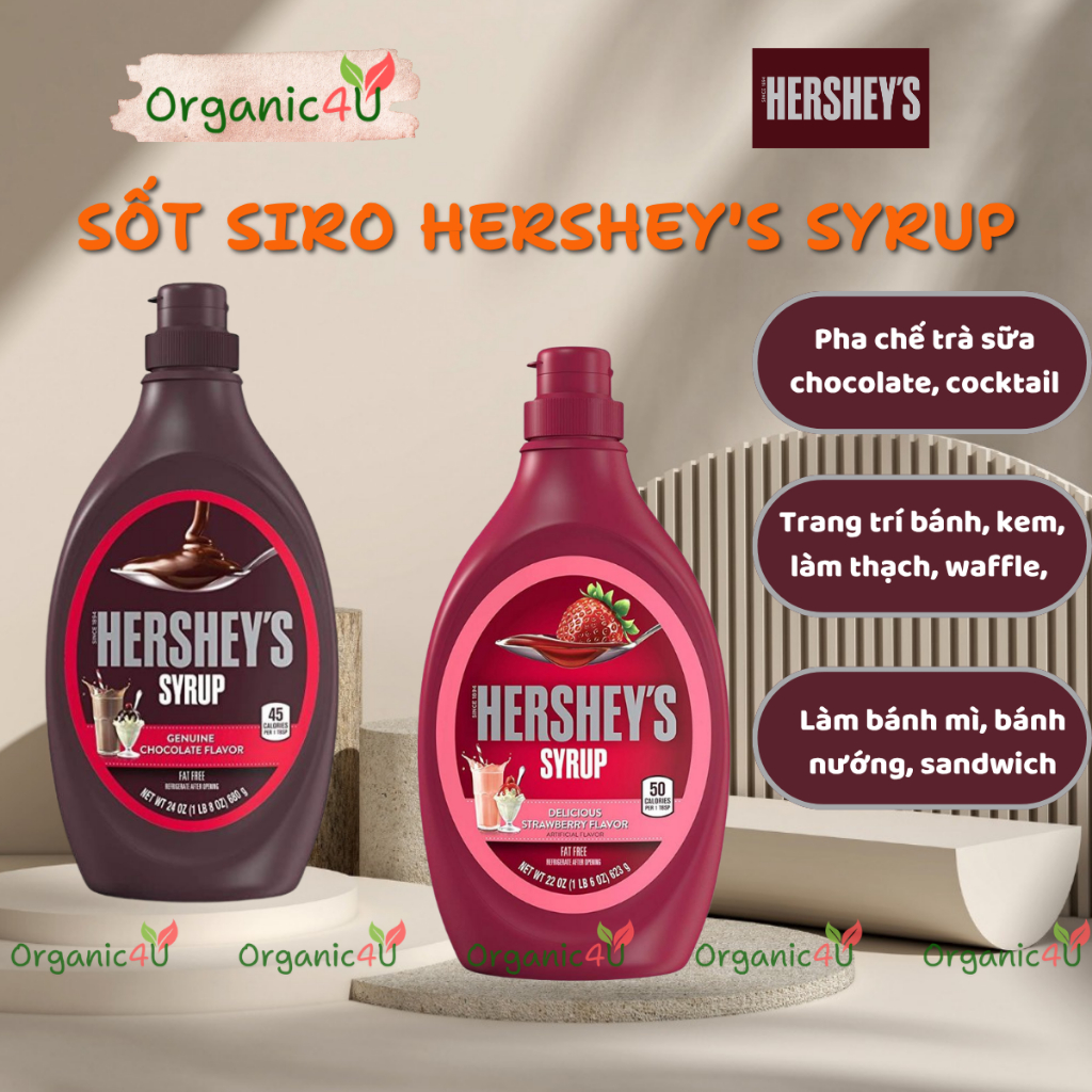 Siro Socola Dâu HERSHEY'S Syrup Chocolate Strawberry Dùng Pha Chế Làm Bánh