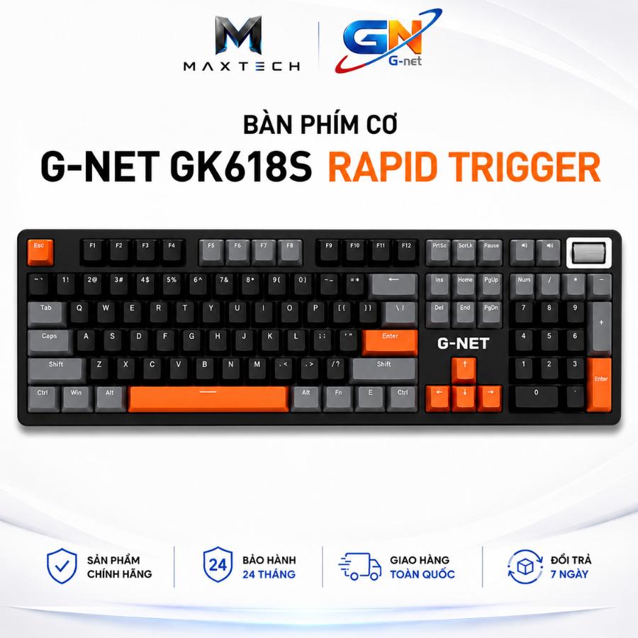 Bàn Phím Cơ Gaming G-Net Gk618s RGB LEd RGB 16.8 Triệu Màu , Rapid Trigger Nhiều Chế Độ Chỉnh Led BP
