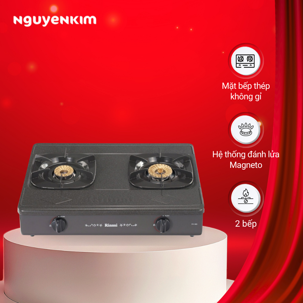 Bếp gas Rinnai RV-365(G)N - Bếp đôi màu đen, kích thước 590x447x153mm