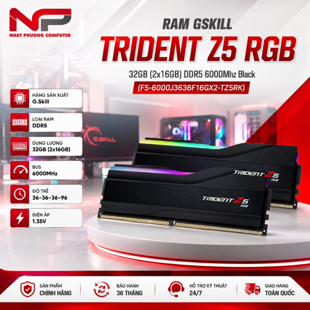 RAM GSKILL TRIDENT Z5 BLACK SILVER/BLACK RGB (XMP 3.0+EXPO) (BỘ 16GX2) DR5 32G BUSS 6000 NEW