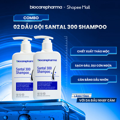 [COMBO2] Dầu Gội BIOCAREPHARMA giảm gàu, ngứa da đầu Santal 300 Shampoo 200ml