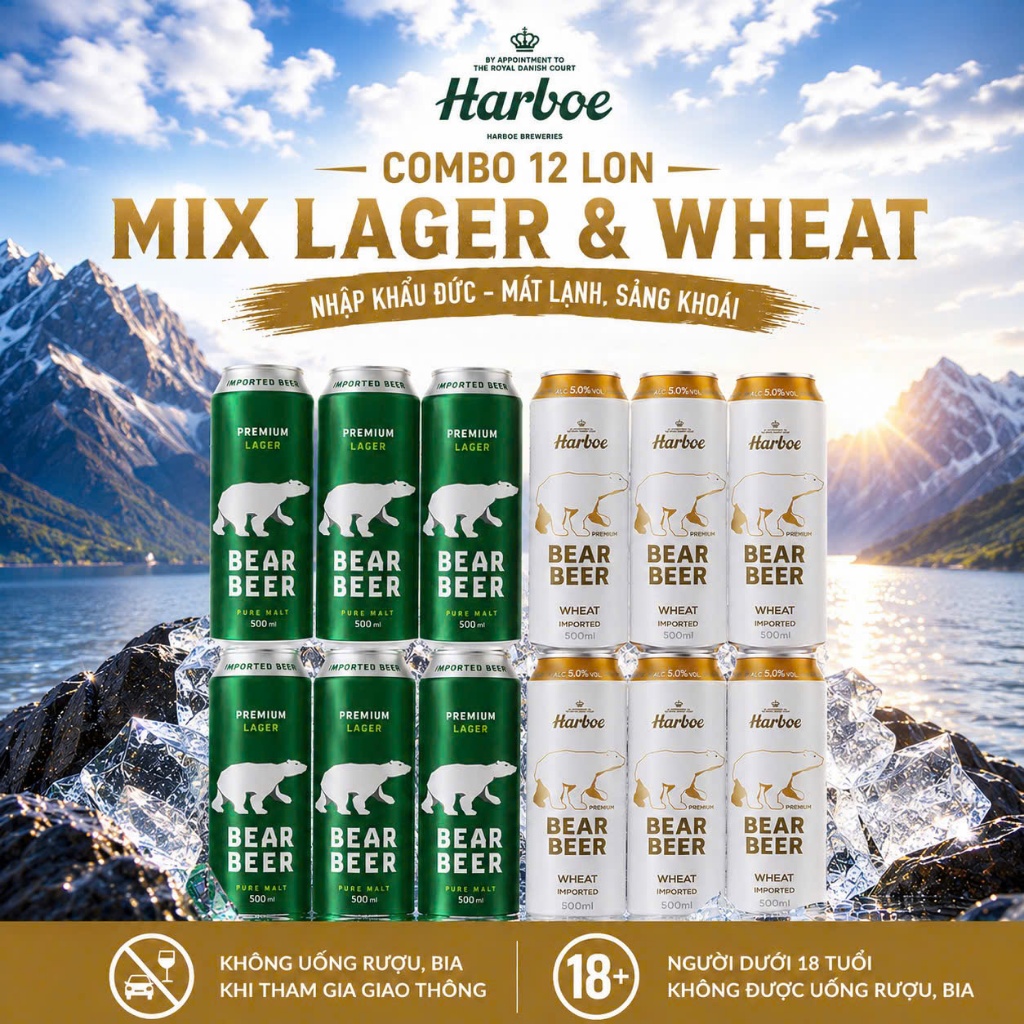 [HCM - HỎA TỐC] Bia Gấu Bear Beer hộp mix 12 lon - 2 loại