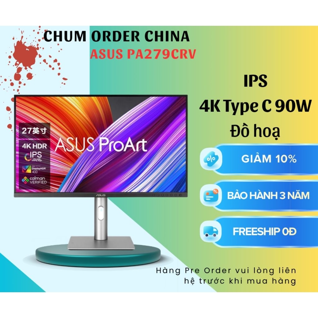 Màn hình đồ hoạ Asus PA279CRV 4k - Type C sạc 90w dành riêng cho anh em đồ hoạ