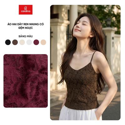 Áo hai dây nữ CARDINA chất liệu ren nhung có đệm ngực 5AHD01