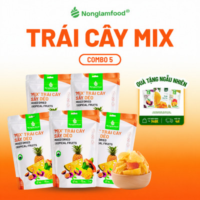 Combo 5 Túi Mix Hỗn Hợp Trái Cây Sấy Dẻo Nonglamfood Túi 300g Trái Cây Sấy, Đồ Ăn Vặt Văn Phòng