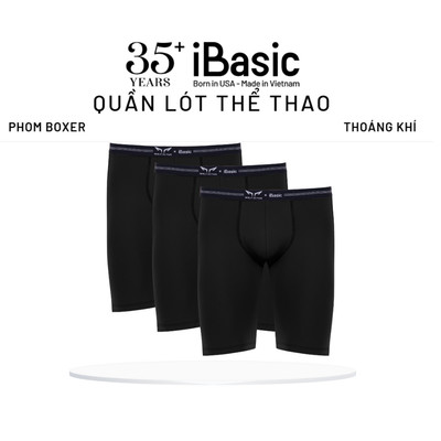Combo 3 quần lót Boxer dài thể thao có túi Wolf Active x iBasic Airy thoáng khí gym chạy bộ tập luyện PANM154