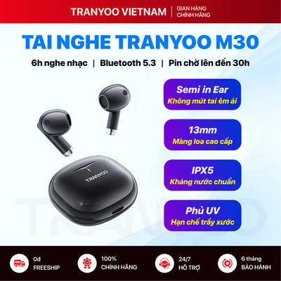 Tai Nghe Bluetooth TRANYOO T-M30 Thiết Kế Mini Chống Ồn Kháng Nước Chuẩn IPX5 Pin Trâu Thoải Mái