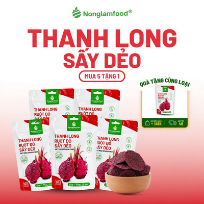 [5 Túi tặng 1] Combo 5 túi Thanh Long Sấy Dẻo Ruột Đỏ Không Đường NONGLAMFOOD 100g Chuẩn Xuất Khẩu