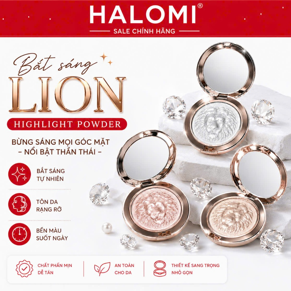 Phấn Bắt Sáng Highlight Lion Gloss Powder Bắt sáng sư tử mềm mịn bám phấn lên màu đẹp Lion
