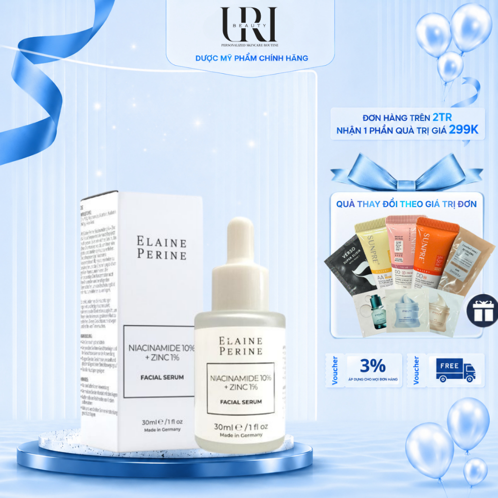 [Công Ty] ELAINE PERINE Niacinamide 10% + Zinc 1% Facial Serum – Serum Kiểm Soát Dầu 30ml
