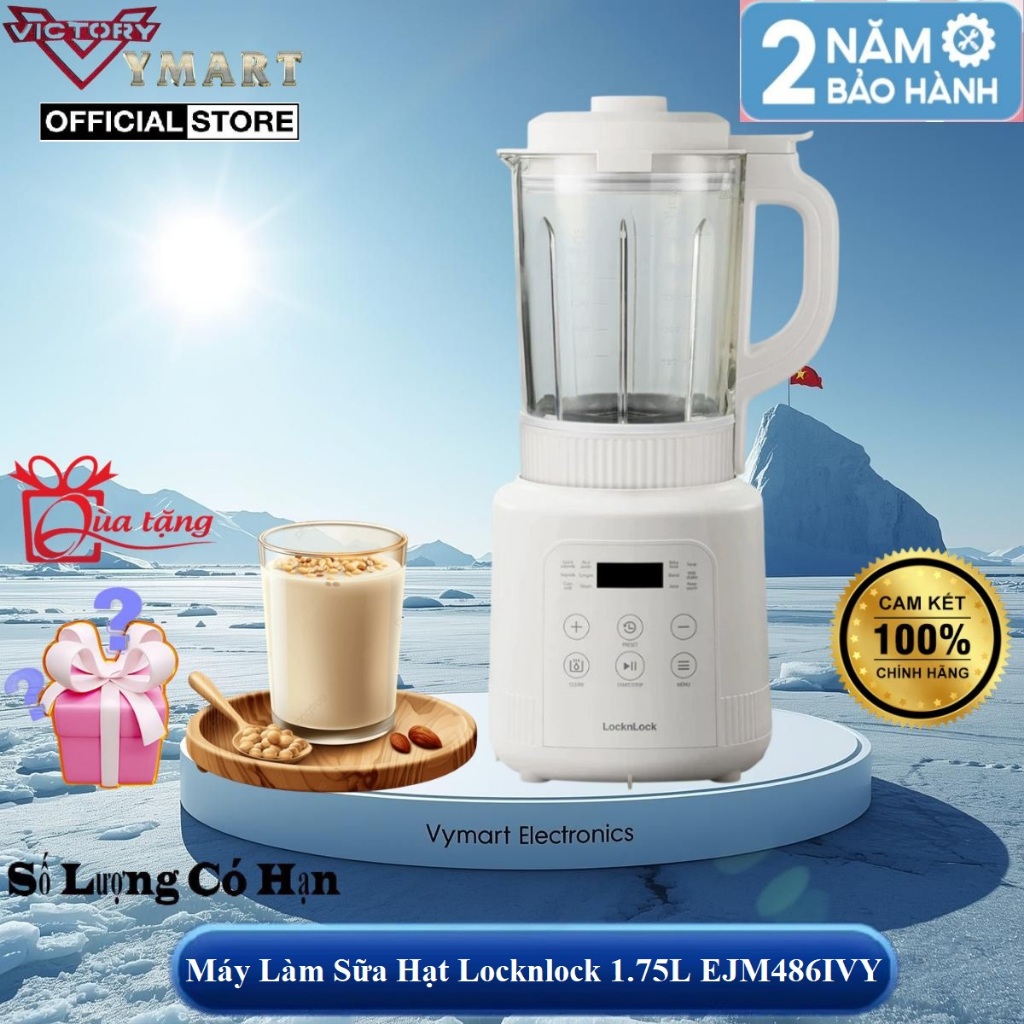 Máy Làm Sữa Hạt Đa Năng Locknlock Bianco Heating Blender EJM486IVY - 1.75L, 800W, Bảo Hành 2 Năm