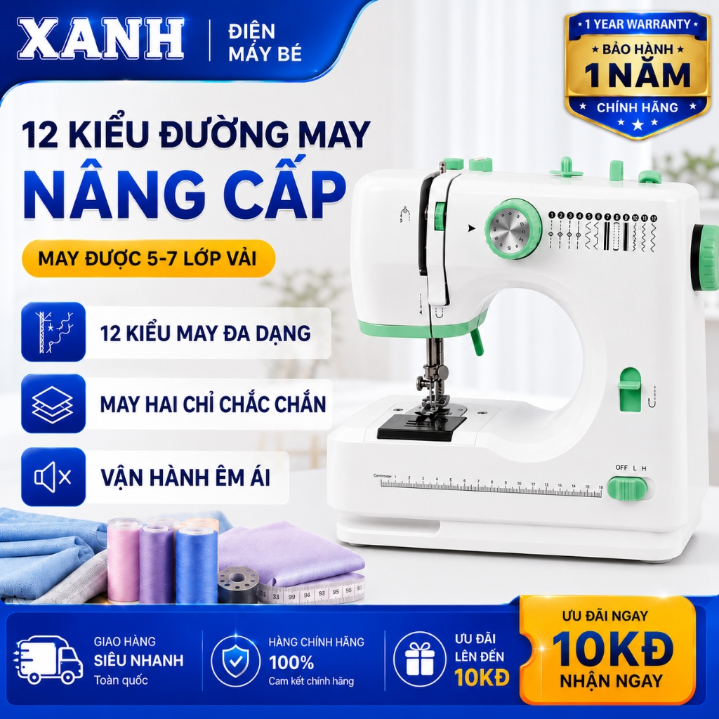 Máy may mini để bàn 2026, đa năng, điện gia đình, 2 chỉ, vắt sổ tự động, 1 nút tiện lợi
