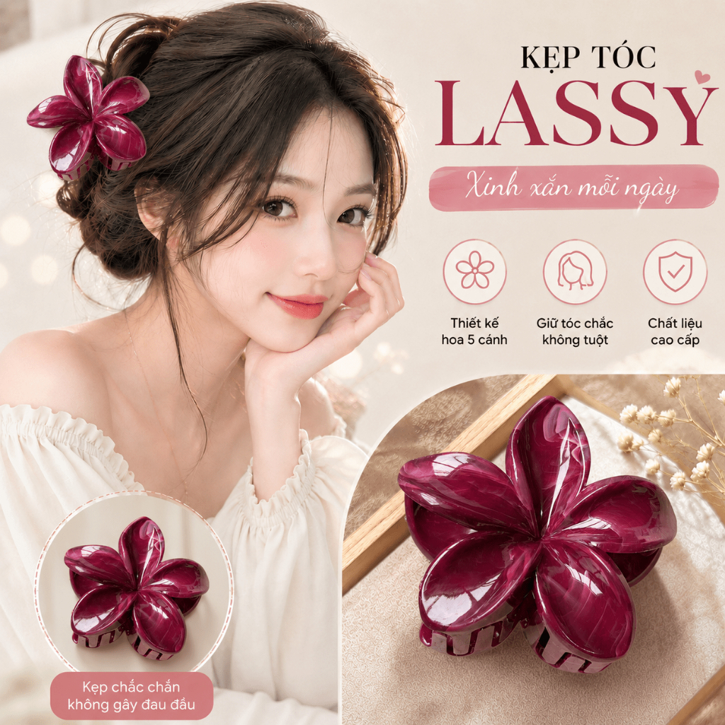 Kẹp tóc hoa sứ LASSY MÀU TRƠN kẹp sau đầu cho nàng new18