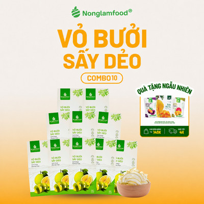 [HÀNG XUẤT KHẨU LOẠI 1] Combo 10 hộp Vỏ bưởi sấy dẻo Nonglamfood 145g, Giảm cân, tăng cường đề kháng