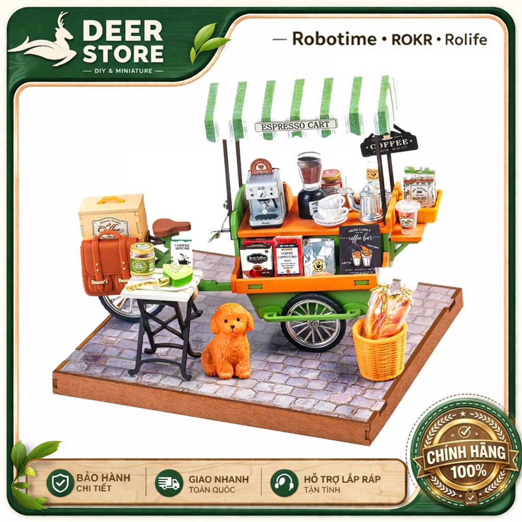 Mô hình nhà thu nhỏ DIY Rolife Aromatic Coffee Cart DG182  + Vienna Bookstore DG183 - DEER STORE