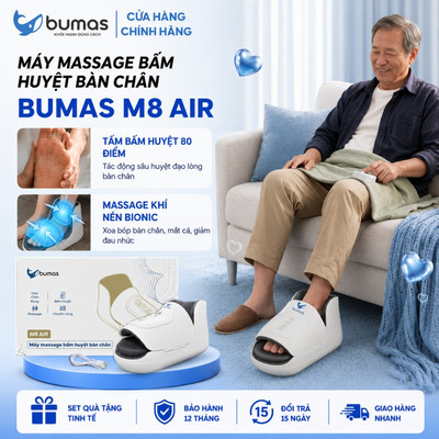 Giày Massage Chân Bấm Huyệt BUMAS M8 Air Chườm Ấm, Rung Vi Tần Kết Hợp Khí Nén