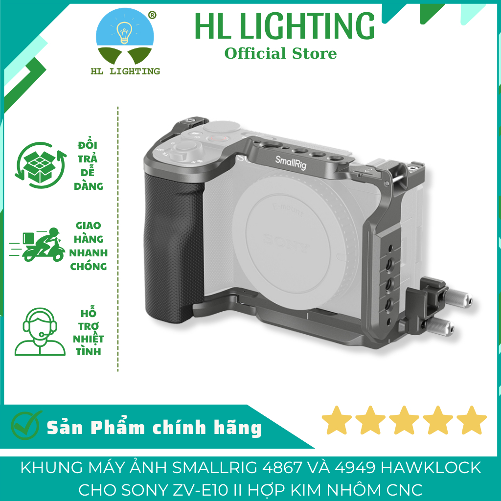 Khung Máy Ảnh SmallRig 4867 Và 4949 HawkLock Cho Sony ZV-E10 II Hợp Kim Nhôm CNC HL Lighting