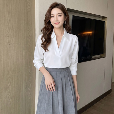 Áo sơ mi lụa thiết kế tay dài cổ bẻ sang trọng Callene (L2996)