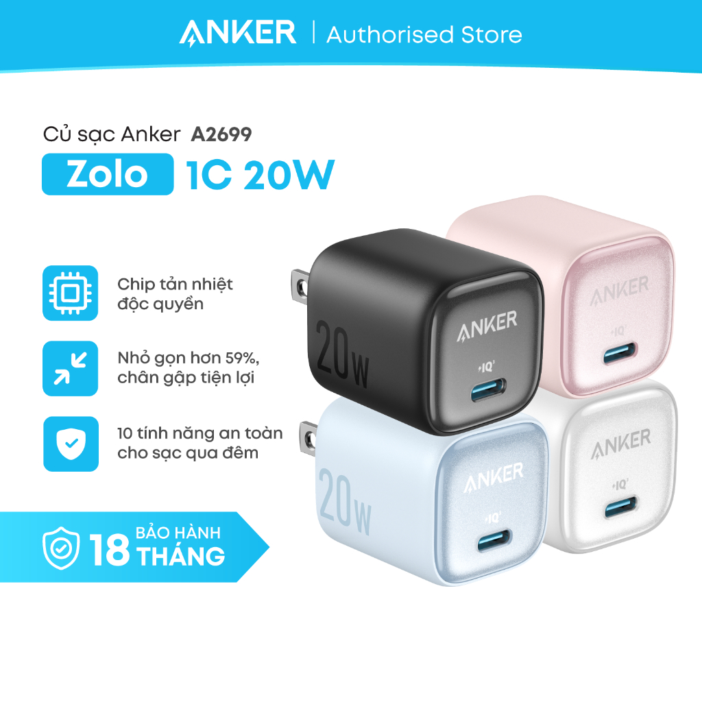 Củ sạc Anker Zolo 1C 20W - A2699 - Hàng chính hãng - Bảo hành 18 tháng