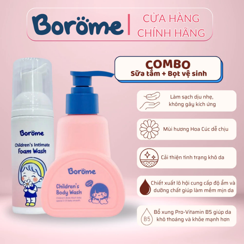 Combo Sữa Tắm, Bọt Vệ Sinh Brome Dành Cho Trẻ Em Từ 3-15 Tuổi Công Thức Dịu Nhẹ, An Toàn Cho Bé