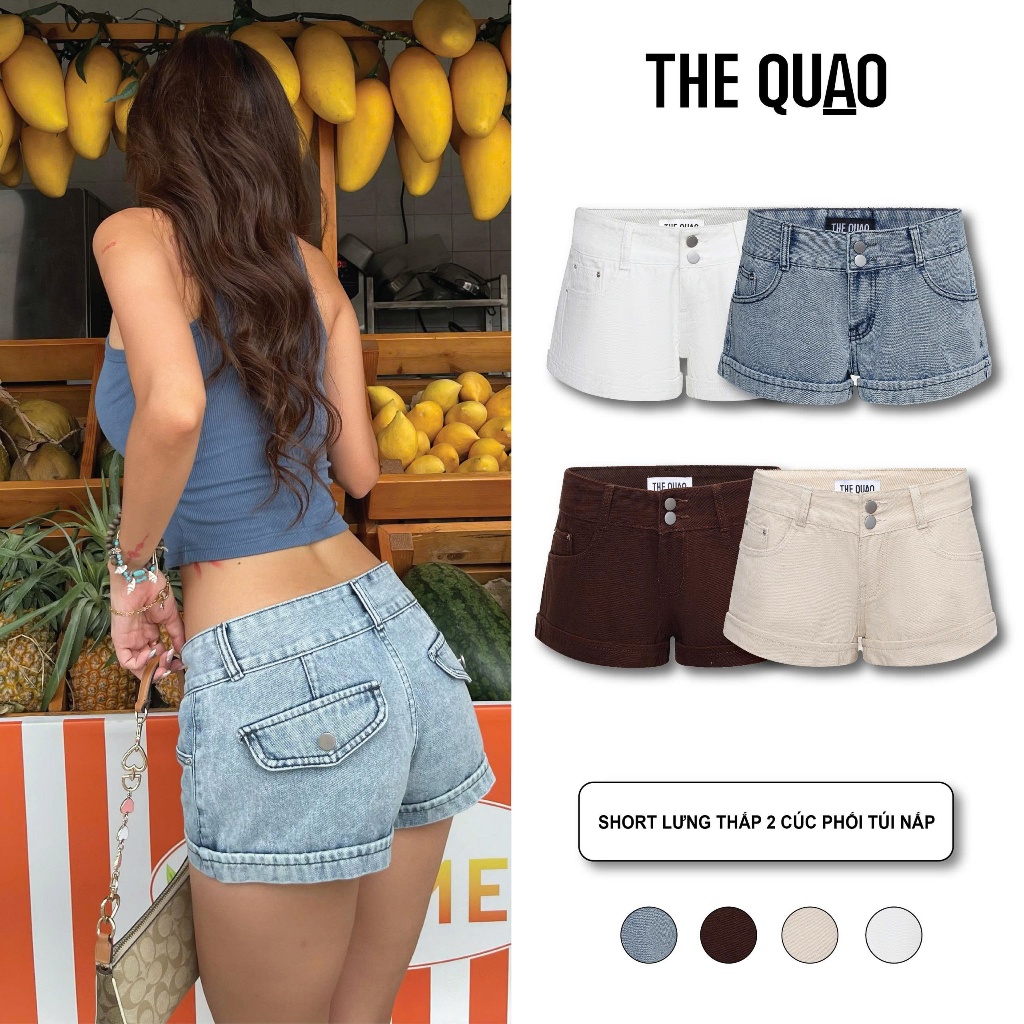 THE QUẠO - Quần Short Nữ Lưng Thấp 2 Nút Phối Túi Nấp Lai Cuốn bẻ Mùa Hè N1706 767