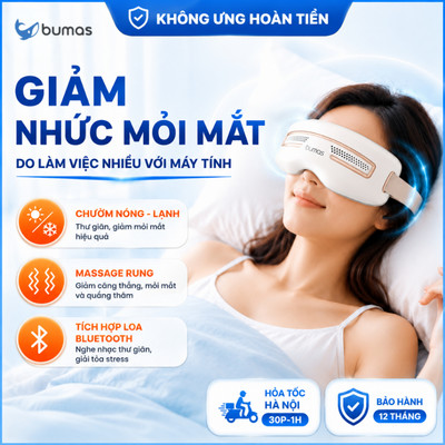 Máy Massage Mắt Cao Cấp Chườm Lạnh, Nóng BUMAS M24 - Đầu Massage Silicon Giúp Thư Giãn, Giảm Mỏi Mắt