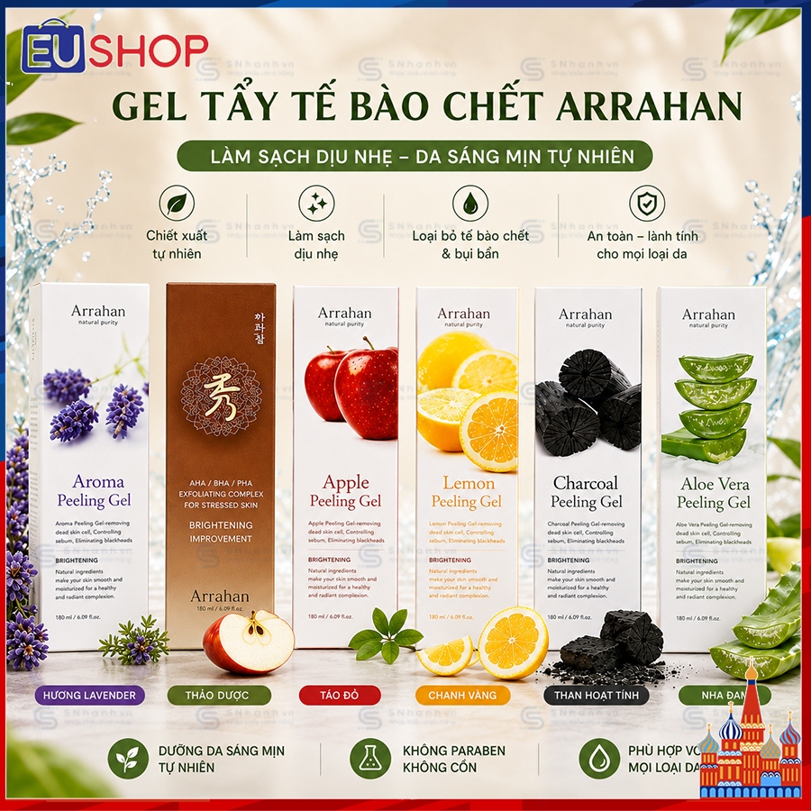 Gel tẩy da chết làm trắng da hoa quả Arrahan Hàn Quốc tuýp 180ml