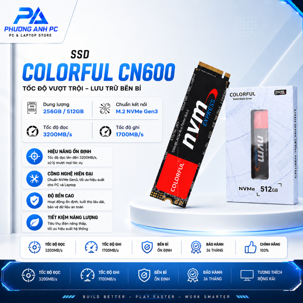 Ổ cứng SSD Colorful CN600 / CN600 Pro 256GB 512GB M.2 NVMe PCIe Gen3 - BH 36th PhuongAnh.PC