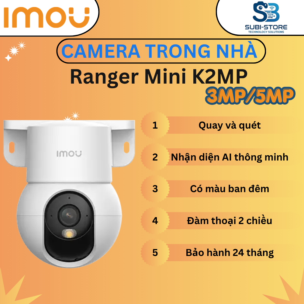 Camera WiFi IMOU Ranger Mini K2MP 3MP 5MP AI Quay Quét 360° Đàm Thoại 2 Chiều BH 24 Tháng