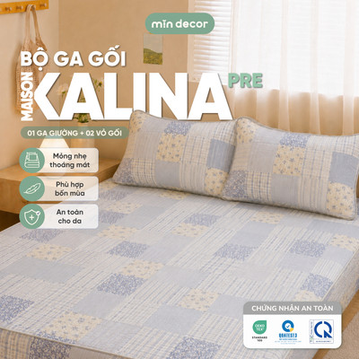 Bộ Ga Gối Maison Kalina Pre Mịn Decor Bo Chun 25cm, Ga Giường Chần Bông Size 1m6 | 1m8 | 2m2
