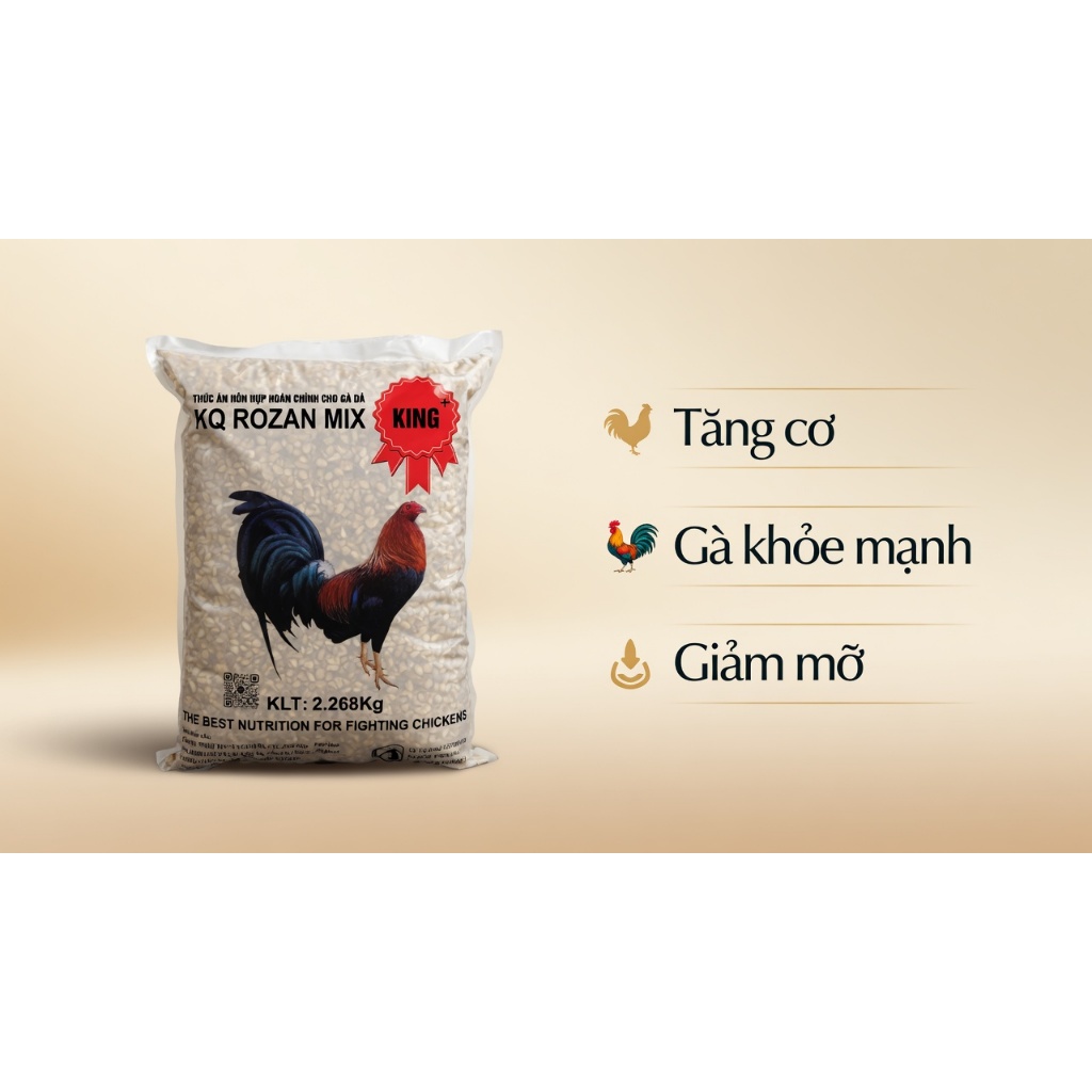 Thức Ăn Ngũ Cốc Gà Đá KQ Rozan Mix King+ 2.268kg Tem Đỏ - Tăng Cơ Khỏe Mạnh Giảm Mỡ Chiến Kê