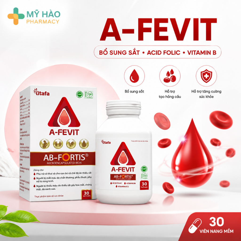 Viên Uống Bổ Máu A-FEVIT Tiftafa – Bổ Sung Sắt, Acid Folic, Hỗ Trợ Tạo Máu, Dễ Hấp Thu, Lọ 30 Viên
