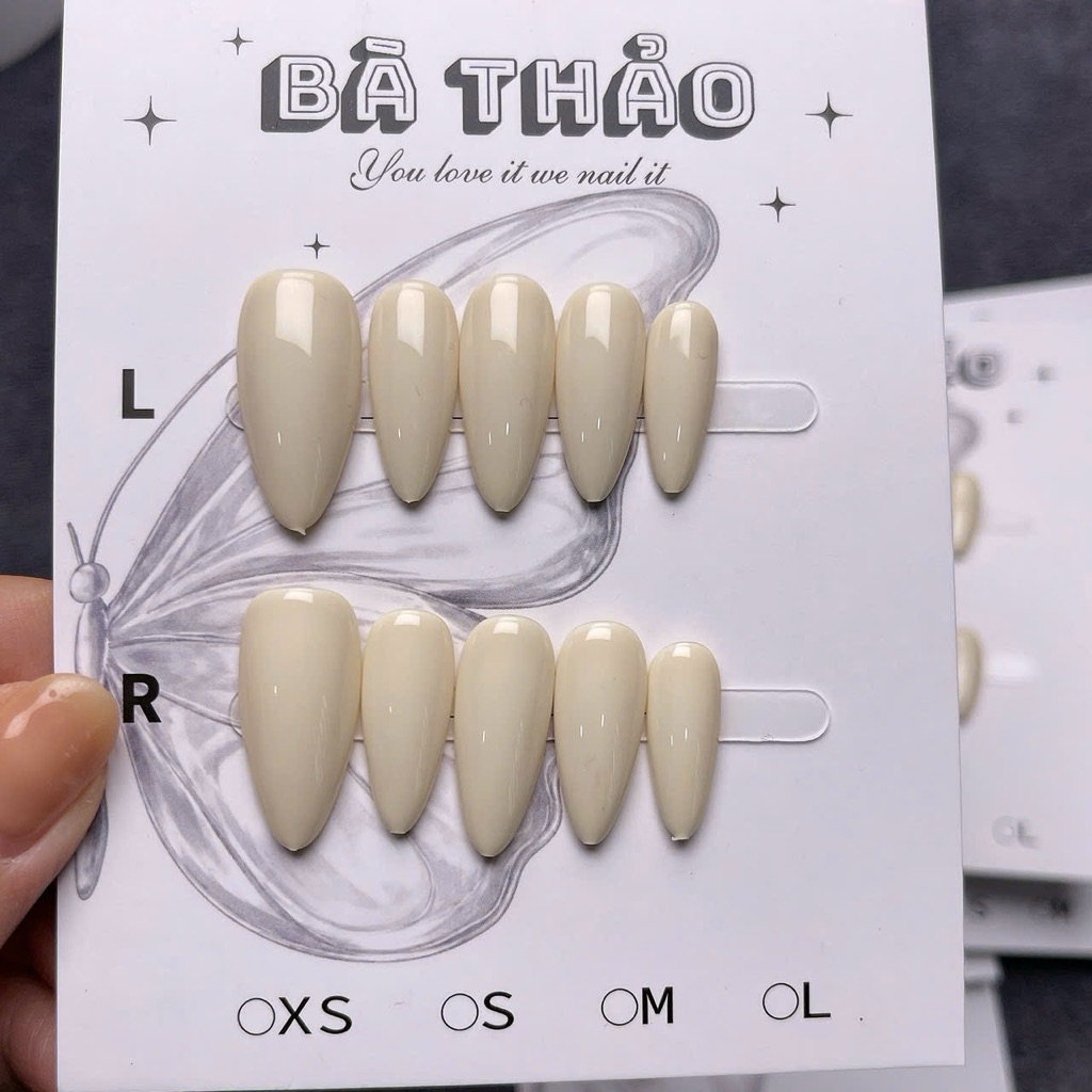 Trắng sữa, Nail Box Thiết Kế Trơn Màu Kem Sữa Cao Cấp - Nail Bà Thảo (Tặng Kèm Keo Dũa)