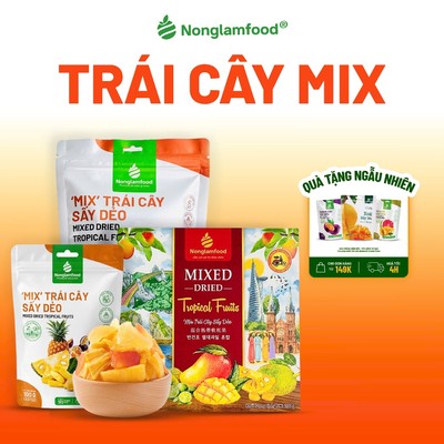Mix hỗn hợp trái cây sấy dẻo Nonglamfood 100g, 145g, 300g Tăng cường chất xơ, đề kháng