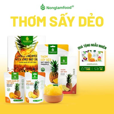 Thơm Sấy Dẻo, Thơm Sấy Dẻo Muối Ớt NONGLAMFOOD Loại 1, Trái Cây Sấy, Đồ Ăn Vặt Văn Phòng 100g - 500g