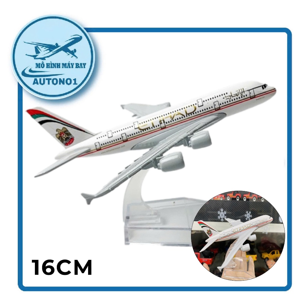 Mô hình máy bay trưng bày có đế tháo rời bằng hợp kim kích thước 16cm dòng A Abu Dhabi ETIHAD A380 M