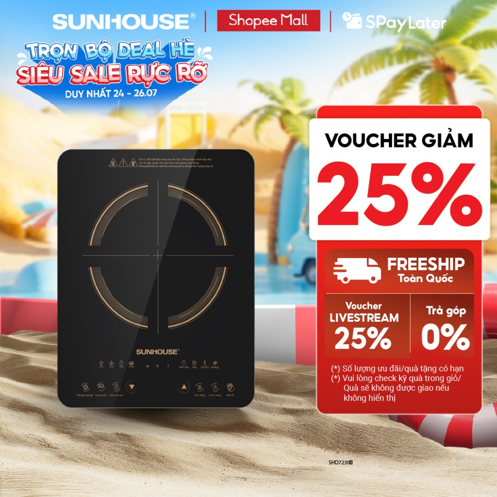 Bếp từ đơn Sunhouse SHD6803 - Công suất 2000W - Bảo hành 12 tháng - 8 chế độ nấu - Nút bấm điện tử