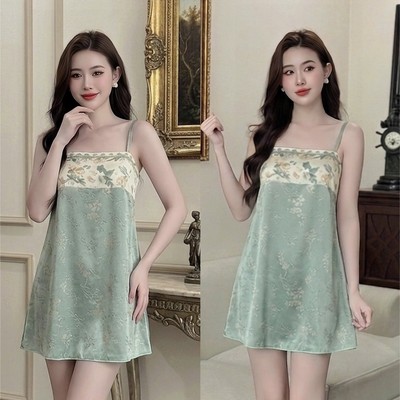 Đầm Ngủ Hisexy Lụa Gấm Váy Ngủ Đầm Mặc nhà Đồ Mặc Nhà Gấm Set Bộ Gấm Mặc Nhà Cao cấp MD92