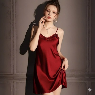 Đồ Ngủ Váy Ngủ Nữ Đầm Ngủ Đầm Mặc Nhà Hisexy Lụa Latin Trơn Dáng Xuông Liền Thân MD90